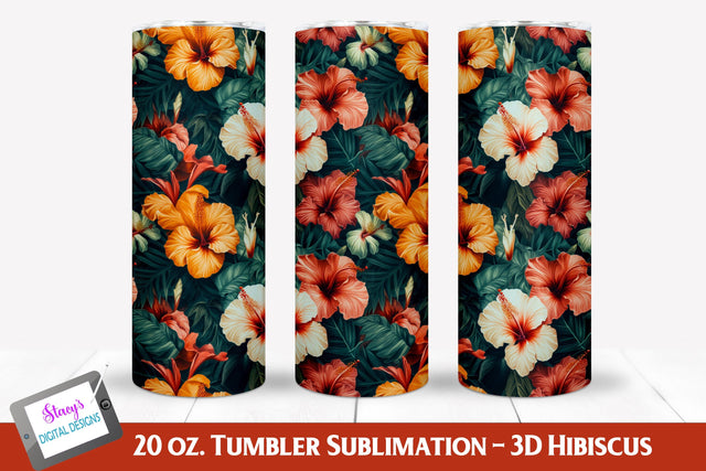 3D Flower Tumbler | Hibiscus 2 | 20 oz. Skinny Tumbler Sublimation Stacy's Digital Designs 