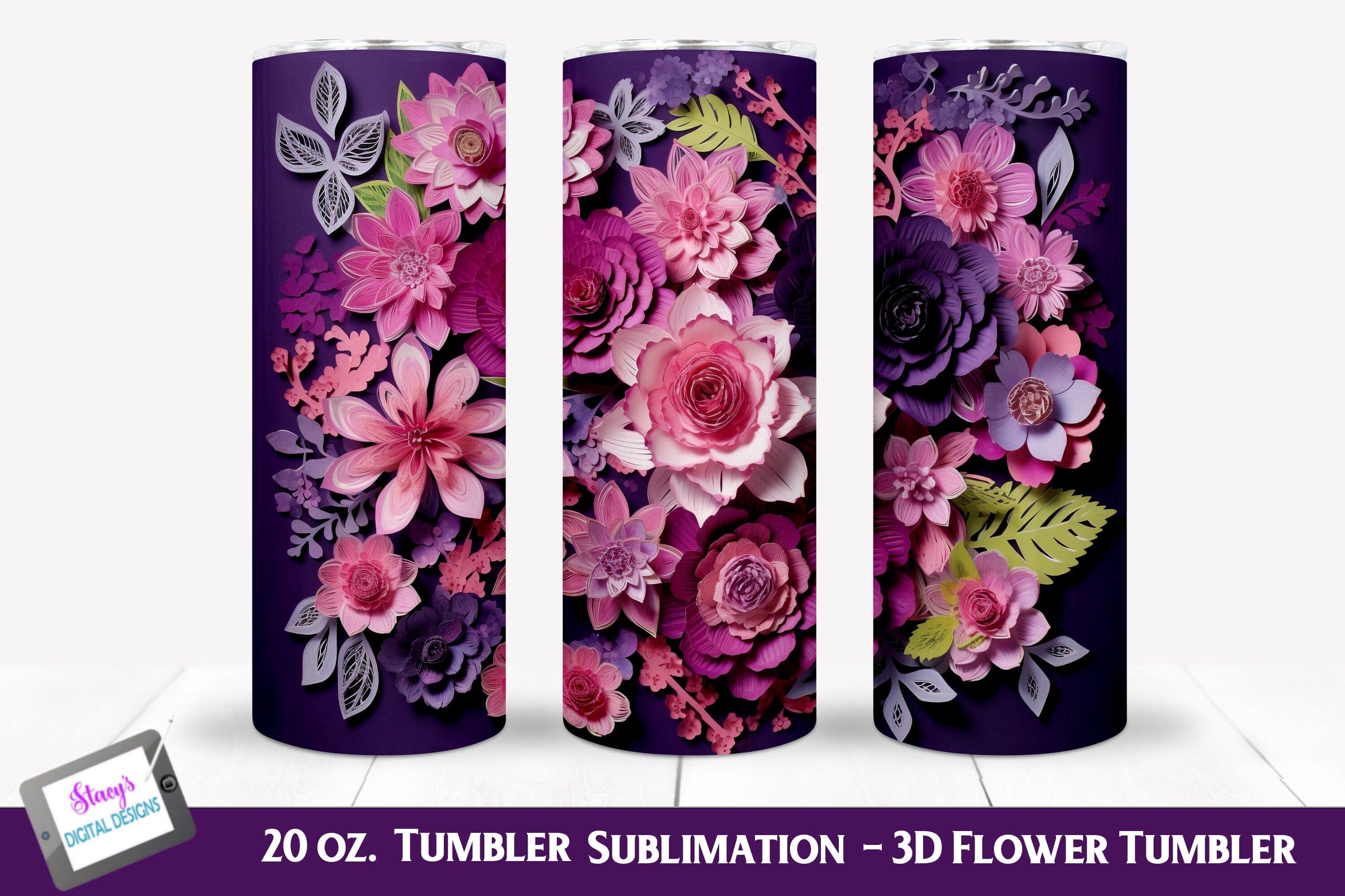 Pink 3D Daisy Tumbler Wrap  20oz Tumbler Sublimation Design - So