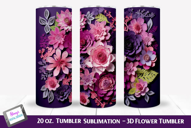 3D Flower Tumbler | Pink and Purple | 20 oz. Skinny Tumbler Sublimation Stacy's Digital Designs 
