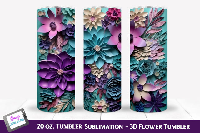 3D Flower Tumbler | Purple and Teal | 20 oz. Skinny Tumbler Sublimation Stacy's Digital Designs 