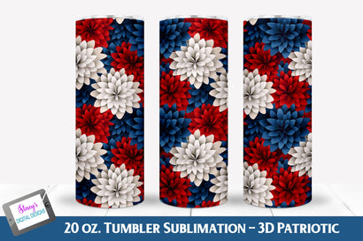 3D Flower Tumbler | Red, White, and Blue | 20 oz Seamless Sublimation Stacy's Digital Designs 