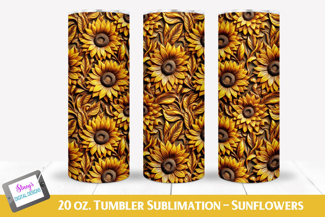 3D Flower Tumbler | Sunflowers 2 | 20 oz Seamless Sublimation Stacy's Digital Designs 