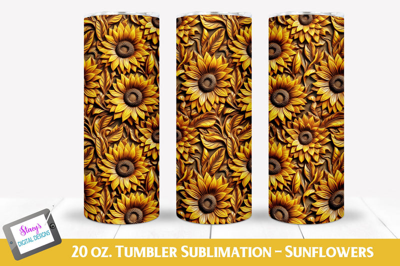 3D Flower Tumbler | Sunflowers 2 | 20 oz Seamless Sublimation Stacy's Digital Designs 