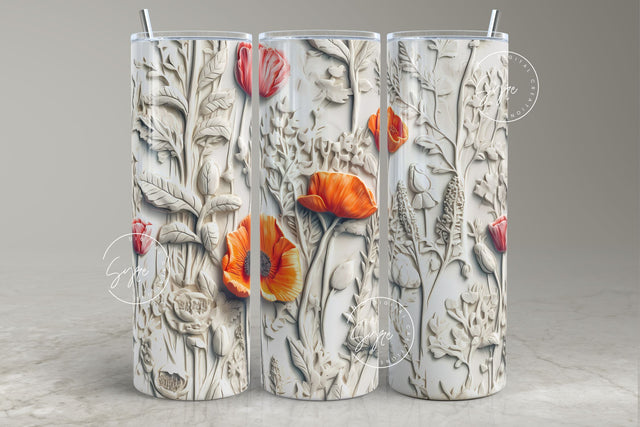 3D Flower Tumbler, White Floral Tumbler, 20oz Skinny Tumbler Sublimation, Spring Tumbler, Wedding Tumbler Wrap, Mural Art, Digital Download Sublimation Syre Digital Creations 