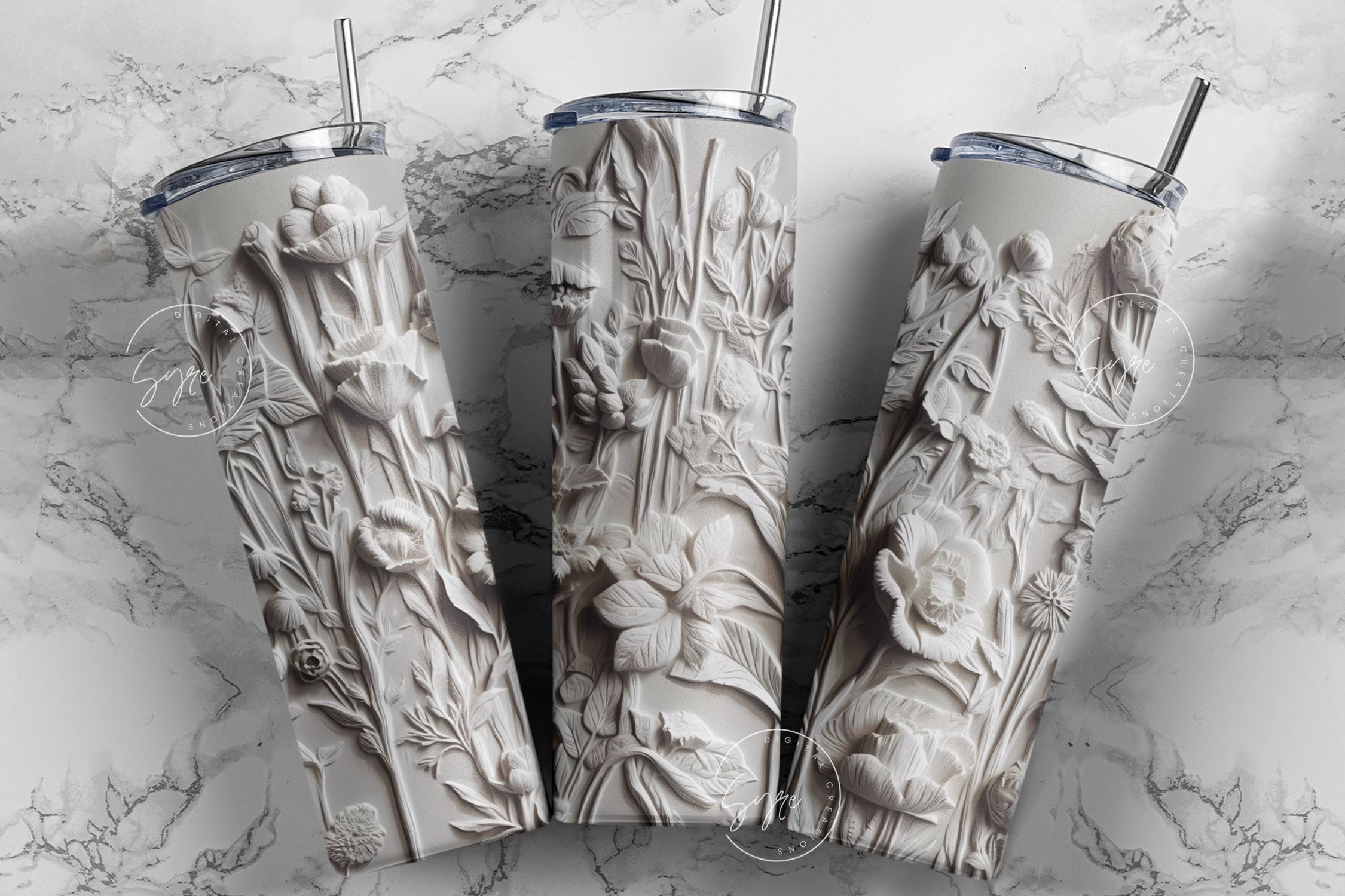 20oz Skinny Tumbler - White Marble