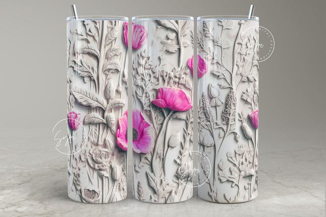 3D Flower Tumbler, White Floral Tumbler, 20oz Skinny Tumbler Sublimation, Spring Tumbler, Wedding Tumbler Wrap, Mural Art, Digital Download Sublimation Syre Digital Creations 