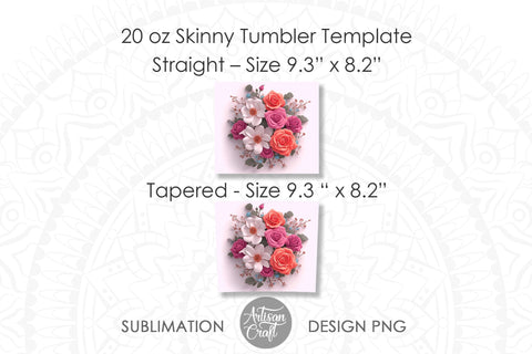 3D Flower tumbler wrap with 3D colorful roses Sublimation Artisan Craft SVG 