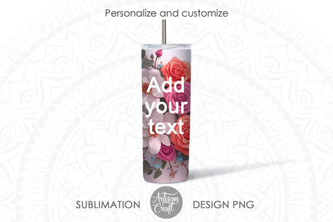 3D Flower tumbler wrap with 3D colorful roses Sublimation Artisan Craft SVG 