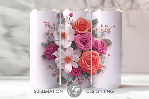 3D Flower tumbler wrap with 3D colorful roses Sublimation Artisan Craft SVG 