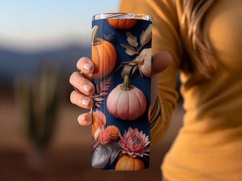 3D Flowers and Pumpkin Tumbler wrap Sublimation Luvleigh Digitals 