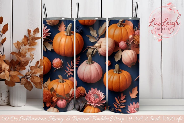 3D Flowers and Pumpkin Tumbler wrap Sublimation Luvleigh Digitals 
