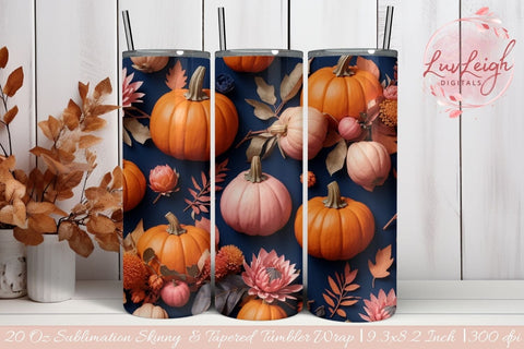 3D Flowers and Pumpkin Tumbler wrap Sublimation Luvleigh Digitals 