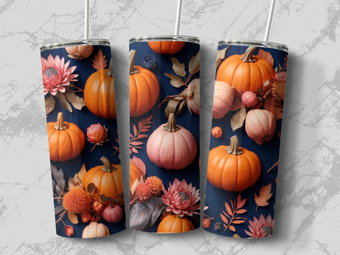 3D Flowers and Pumpkin Tumbler wrap Sublimation Luvleigh Digitals 