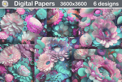 3D Flowers Background | 3D Flowers Illustration Sublimation WatercolorColorDream 
