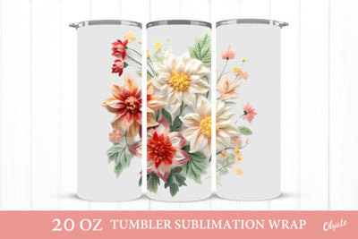 3D Flowers Embroidery Design. Tumbler Sublimation Wrap. Sublimation Olga Terlyanskaya 