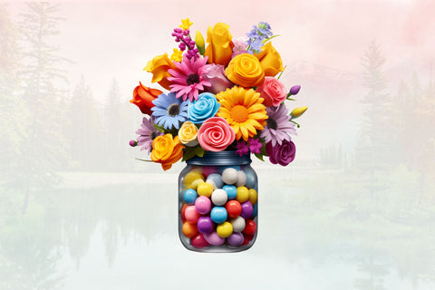 3d Flowers in Jar sublimation Clipart Bundle, 3D Sublimation FloridPrintables 