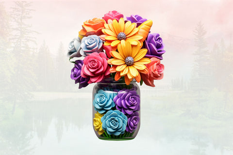 3d Flowers in Jar sublimation Clipart Bundle, 3D Sublimation FloridPrintables 