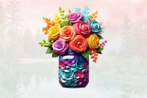 3d Flowers in Jar sublimation Clipart Bundle, 3D Sublimation FloridPrintables 