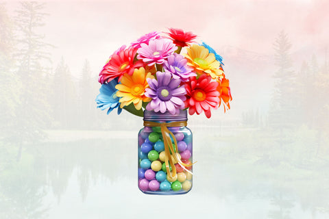 3d Flowers in Jar sublimation Clipart Bundle, 3D Sublimation FloridPrintables 
