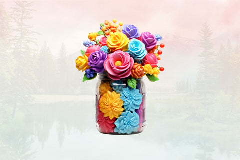 3d Flowers in Jar sublimation Clipart Bundle, 3D Sublimation FloridPrintables 