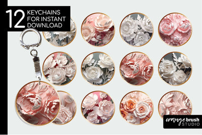 3D Flowers Keychain Bundle, 3d Sublimation Designs Sublimation OrangeBrushStudio 