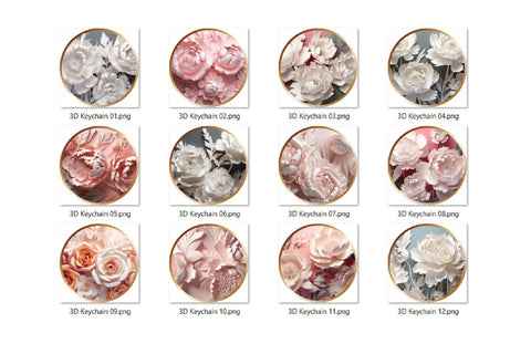 3D Flowers Keychain Bundle, 3d Sublimation Designs Sublimation OrangeBrushStudio 