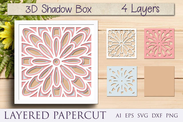 3d flowers layered papercut decor, Mandala shadow box svg 3D Paper AnastasiyaArtDesign 