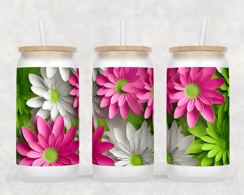 3D Flowers Libbey Glass Can Wraps, 16oz Glass Can Sublimation Designs, Paper Flowers Glass Can PNG Files Sublimation HappyDesignStudio 
