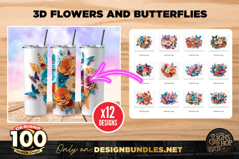 3D Flowers MEGA Bundle | 100 designs | 20oz Skinny Tumblers Sublimation The Vintage Signs Shop 