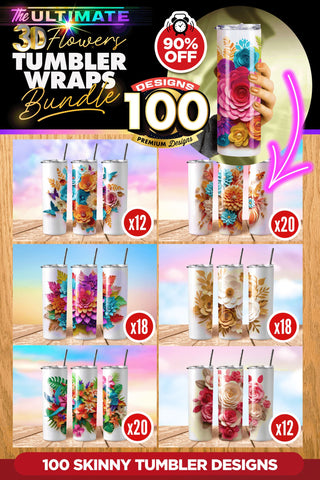 3D Flowers MEGA Bundle | 100 designs | 20oz Skinny Tumblers Sublimation The Vintage Signs Shop 