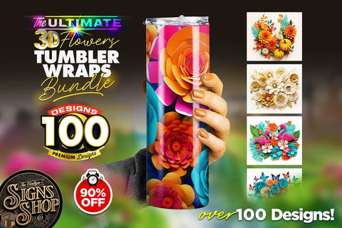 3D Flowers MEGA Bundle | 100 designs | 20oz Skinny Tumblers Sublimation The Vintage Signs Shop 