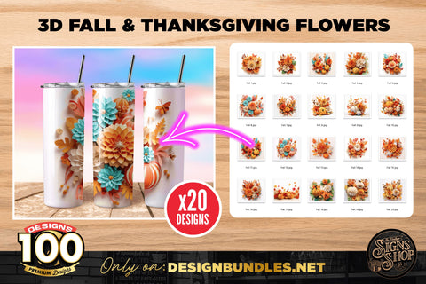 3D Flowers MEGA Bundle | 100 designs | 20oz Skinny Tumblers Sublimation The Vintage Signs Shop 