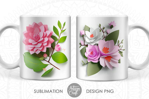 3D Flowers mug sublimation designs as 11oz mug PNG files Sublimation Artisan Craft SVG 