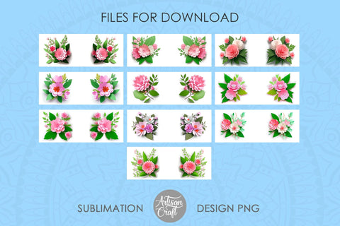 3D Flowers mug sublimation designs as 11oz mug PNG files Sublimation Artisan Craft SVG 