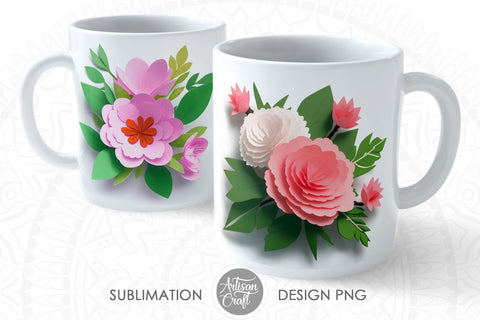 3D Flowers mug sublimation designs as 11oz mug PNG files Sublimation Artisan Craft SVG 