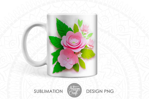3D Flowers mug sublimation designs as 11oz mug PNG files Sublimation Artisan Craft SVG 