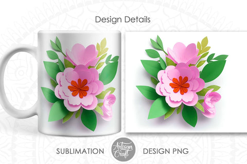 3D Flowers mug sublimation designs as 11oz mug PNG files Sublimation Artisan Craft SVG 