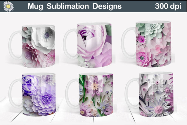 3D Flowers Mug Wrap | Purple Flowers Mug Sublimation Sublimation WatercolorColorDream 