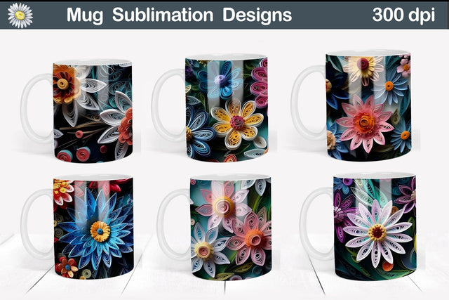 3D Flowers Mug Wrap | Quilling Flowers Mug Sublimation Sublimation WatercolorColorDream 