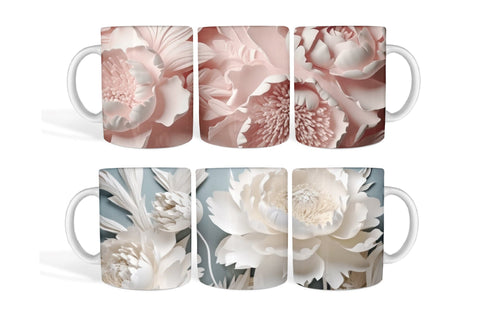 3D Flowers Mug Wrap Sublimation Designs 11Oz 15Oz Sublimation OrangeBrushStudio 