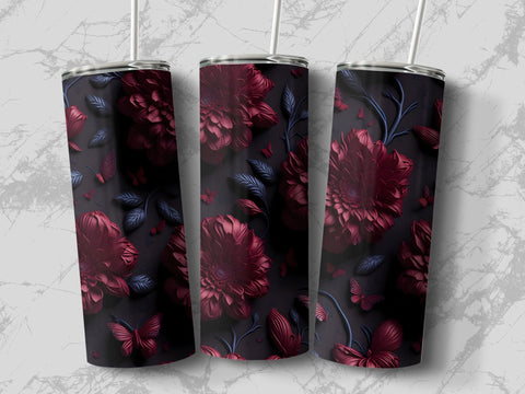 3D Flowers Skinny Tumbler Wrap sublimation Sublimation Luvleigh Digitals 
