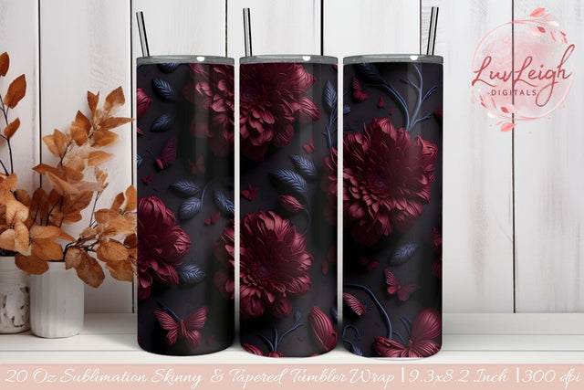 3D Flowers Skinny Tumbler Wrap sublimation Sublimation Luvleigh Digitals 