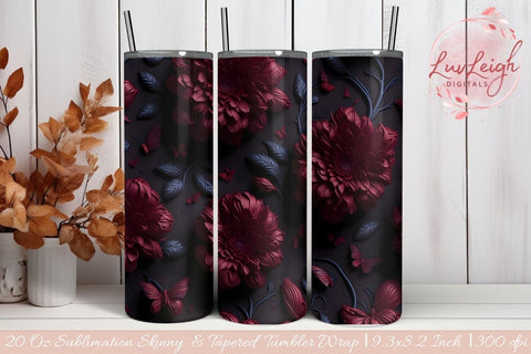 3D Flowers Skinny Tumbler Wrap sublimation Sublimation Luvleigh Digitals 