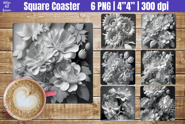 3D Flowers Square Coaster Sublimation Sublimation Helga Art 