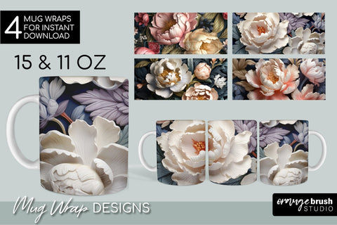 3D Flowers Sublimation Mug, 3D Mug Wrap Bundle Sublimation OrangeBrushStudio 