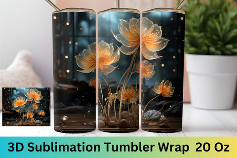 3d Flowers Sublimation Tumbler |Bioluminescent Tumbler|20 oz Sublimation FloridPrintables 