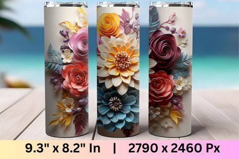3d Flowers Sublimation Tumbler Wrap| 3d Flowers 20 Oz Skinny Sublimation FloridPrintables 