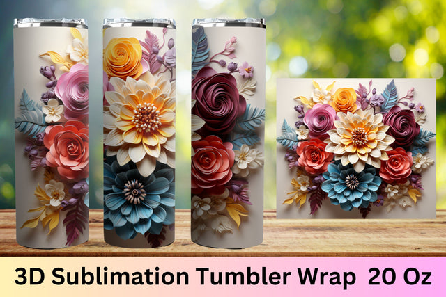 3d Flowers Sublimation Tumbler Wrap| 3d Flowers 20 Oz Skinny Sublimation FloridPrintables 