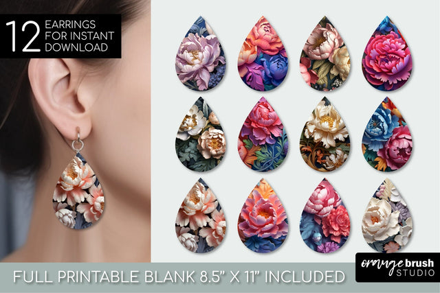3d Flowers Teardrop Earrings Bundle, 3D Sublimation Designs Sublimation OrangeBrushStudio 