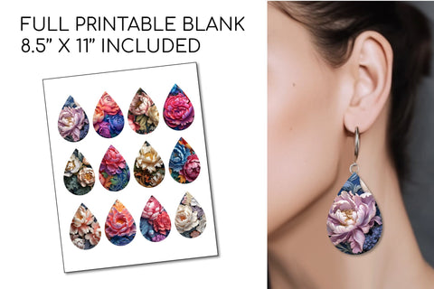 3d Flowers Teardrop Earrings Bundle, 3D Sublimation Designs Sublimation OrangeBrushStudio 